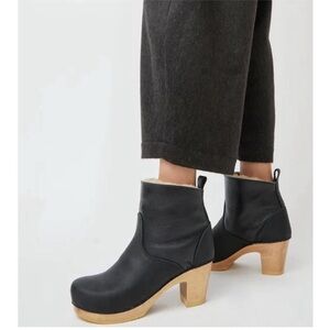 No. 6 Shearling Clog Boots Black Leather Wood Sole Size 39 EUC